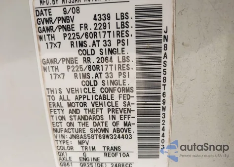 2009 Nissan Rogue Sl из США, поврежденный, VIN JN8AS58T69W324403